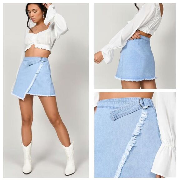 Tobi Belmont Shore LIght Wash Wrap Skirt Size 25 - Picture 1 of 13